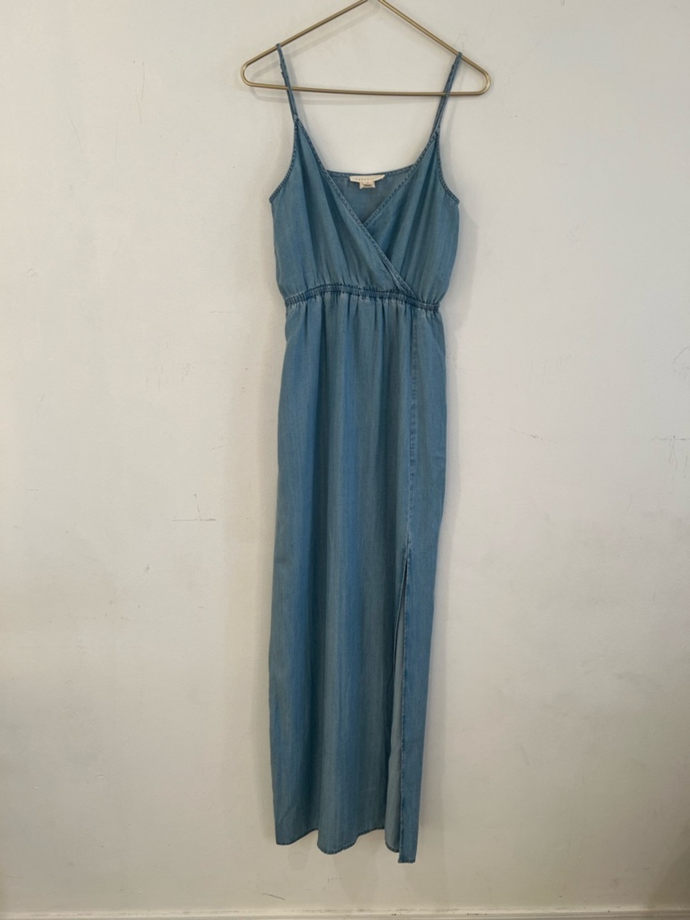 LOVESTITCH  Denim-Effect Blue strappy Macy dress with front slit 100% Tencel  S